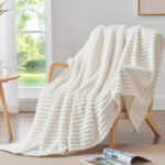 Cream-White Ribbed-Texture Plush Decorative Throw - Image 2