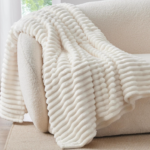 Cream-White Ribbed-Texture Plush Decorative Throw