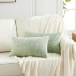 Sage Green Patchwork Vertical-Striped Corduroy Cushion Cover - Image 2