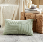 Sage Green Patchwork Vertical-Striped Corduroy Cushion Cover