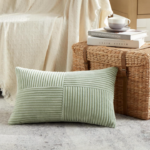 Sage Green Patchwork Vertical-Striped Corduroy Cushion Cover