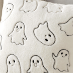 White Plush Cartoon Ghost Embroidered Pillow Cover – Halloween-Themed Cushion Cover - Image 2