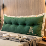 Vintage Dark Green Bedside Cushion Cover with Bear Embroidery – Extended Backrest Cover