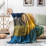 Blue-to-Yellow Gradient Paisley Jacquard Throw with Tassels – Exotic, Vintage-Style Sofa Throw