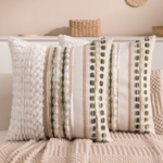 Bohemian-Style Textured Striped Cushion Cover – Green & Brown Color-Block Design