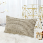 Beige Grid-Textured Lumbar Pillow Cover – Thick Jacquard Cushion Cover - Image 2
