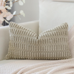 Beige Grid-Textured Lumbar Pillow Cover – Thick Jacquard Cushion Cover