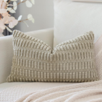 Beige Grid-Textured Lumbar Pillow Cover – Thick Jacquard Cushion Cover