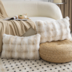 Cream-Tone Ombré Faux Fur Lumbar Cushion Cover – Plush Decorative Pillow Cover - Image 2