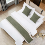 Olive Green Pleated-Texture Hotel-Style Bed Runner – A Sophisticated Accent with Contrasting Trim - Image 2