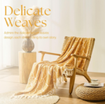 Mustard Yellow Botanical Leaf-Print Throw with Tassels – Bohemian-Style Sofa Throw - Image 2