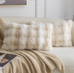 Cream-Tone Ombré Faux Fur Lumbar Cushion Cover – Plush Decorative Pillow Cover