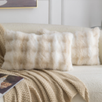 Cream-Tone Ombré Faux Fur Lumbar Cushion Cover – Plush Decorative Pillow Cover