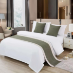 Olive Green Pleated-Texture Hotel-Style Bed Runner – A Sophisticated Accent with Contrasting Trim