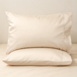 Beige Satin-Weave Pillowcase Set – Featuring Luxurious Triple-Stitch Detailing for Your Bedroom