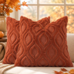 Caramel-Brown Plush Quilted-Pattern Cushion Cover – Autumn-Inspired Decor