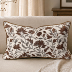 Vintage-Style Brown Floral Jacquard Rectangular Cushion Cover with Piping