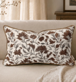 Vintage-Style Brown Floral Jacquard Rectangular Cushion Cover with Piping