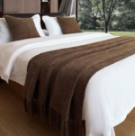 Dark Brown Herringbone-Woven Bed Runner – Vintage Style with Long Tassels