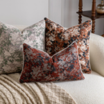 Rust-Red Floral Tapestry-Style Rectangular Cushion Cover – Vintage Botanical Theme - Image 2