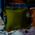 Olive Green Vintage Velvet Ruffled Cushion Cover – French-Style "Quiet Luxury" Decorative Pillowcase - Image 2