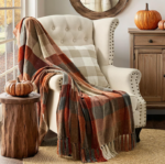 Vintage-Style Warm-Toned Plaid Throw Blanket with Tassels – American Casual Sofa Throw - Image 2