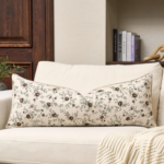 Beige-Based Small Floral Lumbar Pillow Cover – Vintage Botanical Style