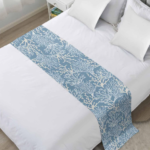 Blue Coral & Seagrass Print Bed Runner – Ocean-Inspired Flat-Style Bed Scarf