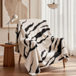 Black and White Abstract Patterned Plush Throw – Modern Minimalist Sofa Cover
