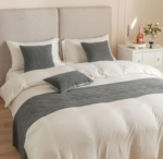 Dark Gray Quilted Bed Runner with Ginkgo Leaf Pattern – Textured, "Quiet Luxury" Style - Image 2