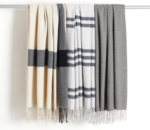 Off-White and Gray Color-Block Wide-Stripe Throw Blanket – Minimalist Sofa Cover - Image 2