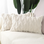 Off-White Diamond-Tufted Lumbar Pillow Cover – Knitted Bouclé Cushion Cover