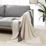 Off-White and Gray Color-Block Wide-Stripe Throw Blanket – Minimalist Sofa Cover