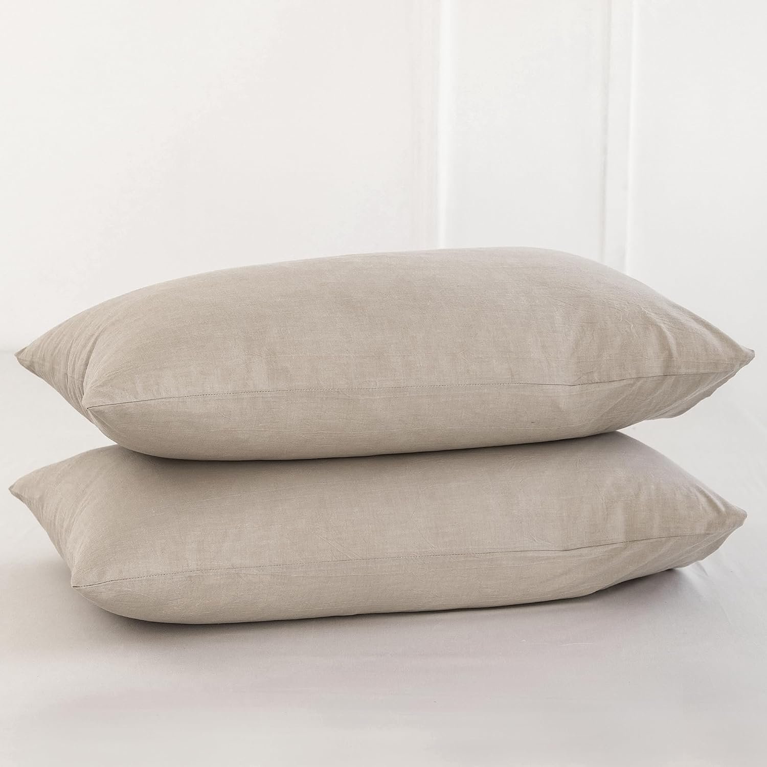 71ou7LDAM8L._AC_SL1500_.jpg 2-Pack Washed Cotton Linen-Like Pillowcases - Image 1