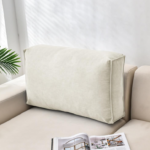 Light Beige Lumbar Cushion Cover with Structured Piping – Thick Velvet Rectangular Cushion Cover