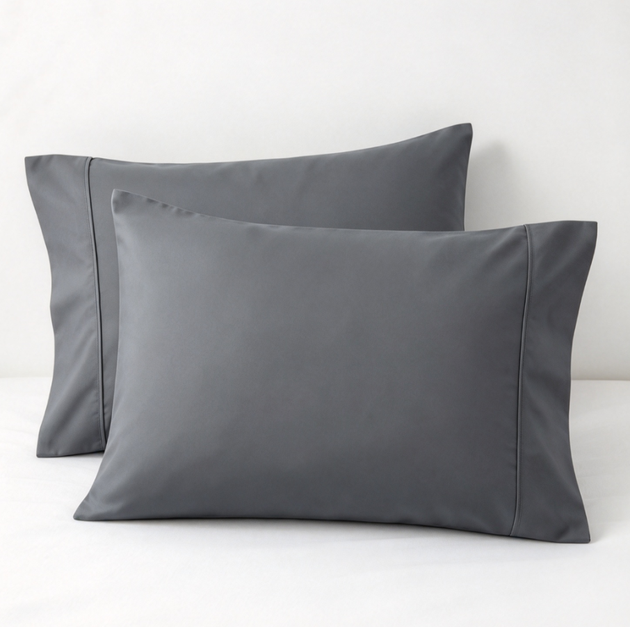 8 Dark Gray Pillowcase Set with Double-Stitched Detailing – Durable Percale Fabric - Image 1